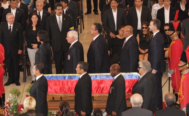 Su Alteza Real el Príncipe de Asturias durante el funeral por del presidente de Venezuela, Hugo Chávez